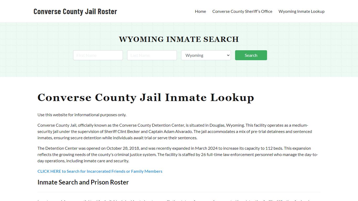 Converse County Jail Roster Lookup, WY, Inmate Search